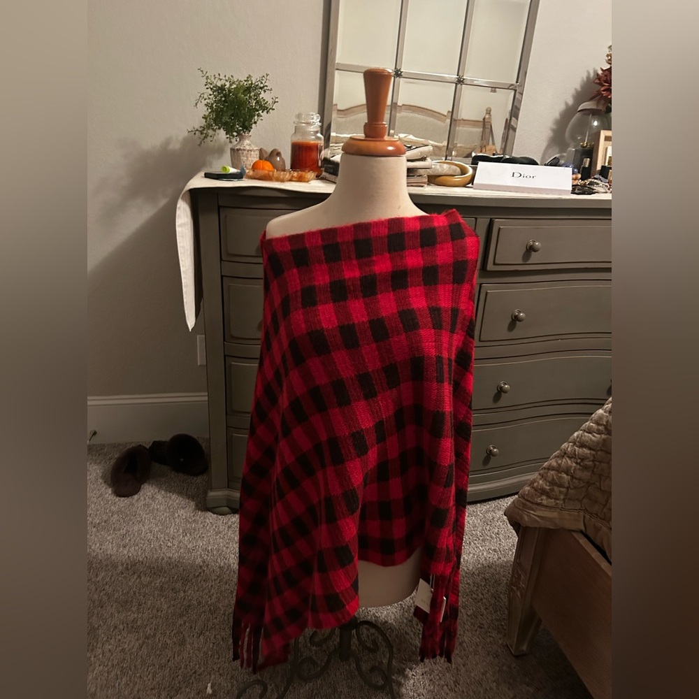 Red and Black Plaid Poncho